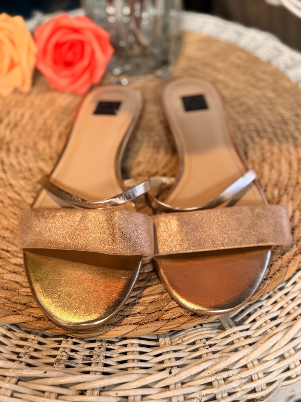 White House Black Market Shimmery Gold Slip-On Sandals